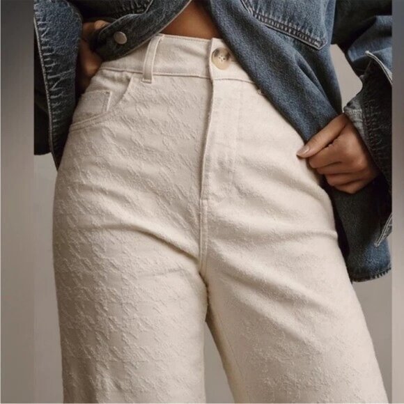 Anthropologie Pilcro The Skipper Cream Textured Crop Wide Leg Pant 27 - Picture 1 of 6
